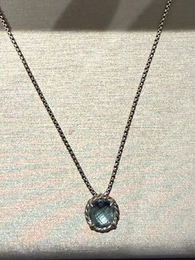 David Yurman Silver Necklace with Light Blue Gemstone Pendant